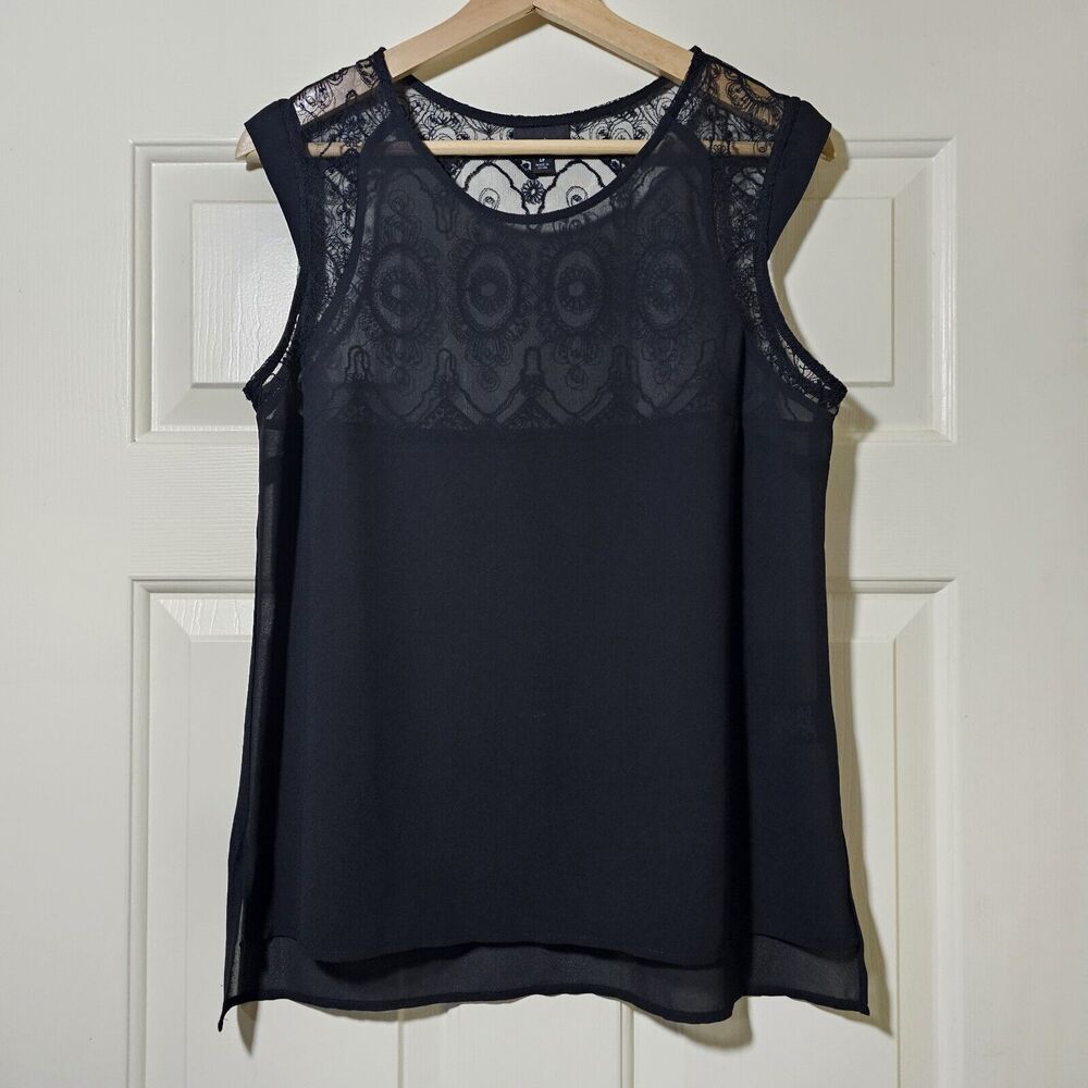 MOSSIMO Womens Small Sheer Black Tank Top Lace High Low